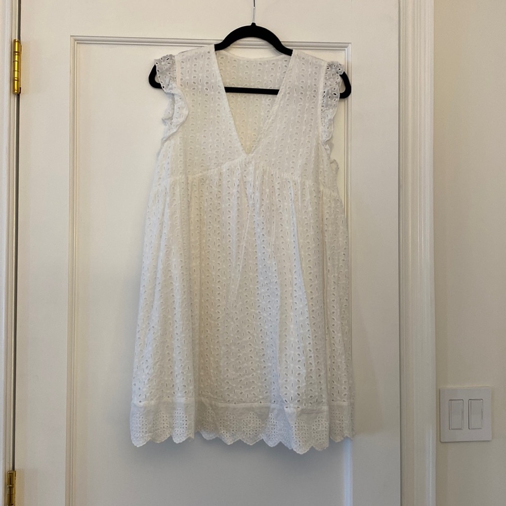 SHEIN Ruffle Armhole Eyelet Embroidered Smock Dress